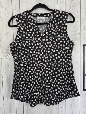 Mandee Daisy Floral Zip Pocket Sleeveless Blouse Size M Casual Business Office